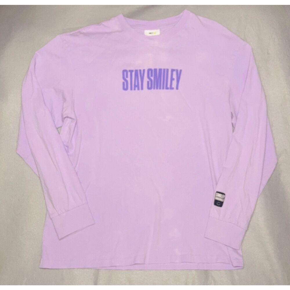 H&M Relaxed Fit Printed Jersey Shirt Light Purple/Smiley Size Medium Small Stain